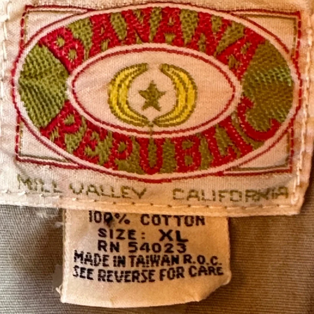VTG Banana Republic Safari Utility Vest Tan Cotton XL Hood Photo Fishing Hunting